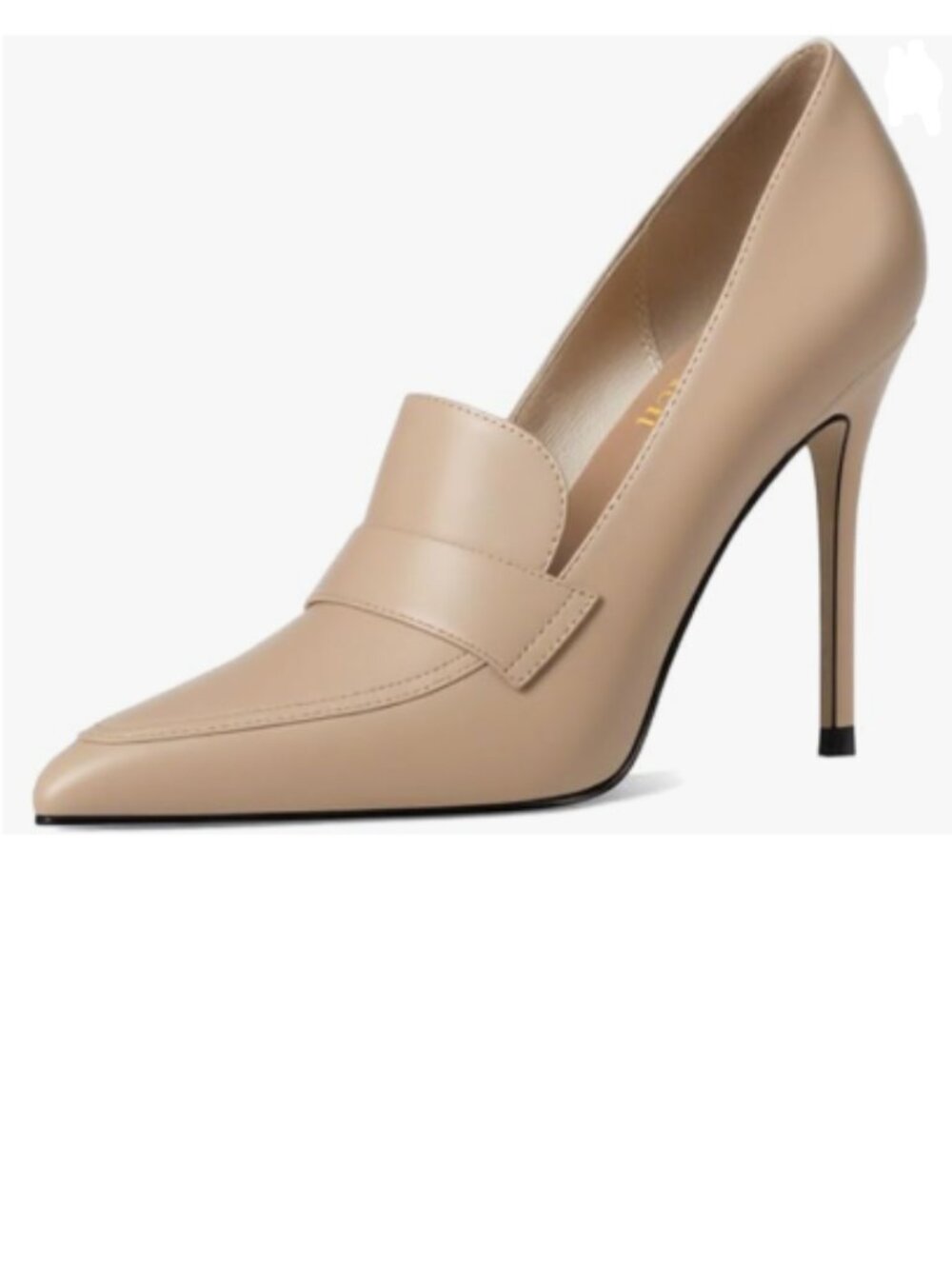miss left Apricot High Heel Loafer Pumps with Trim Pointed Toe Slip on Shoe